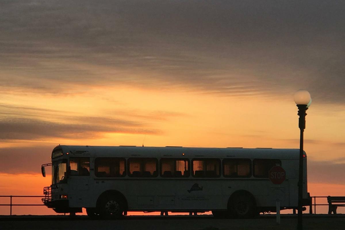 Bus at sunset